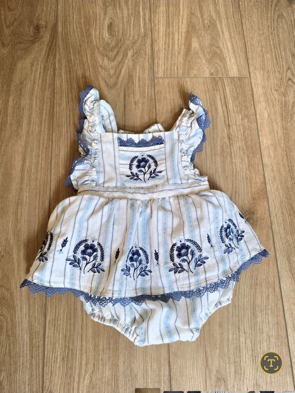 Haute Hippie White and Blue Floral Embroidered Baby Dress